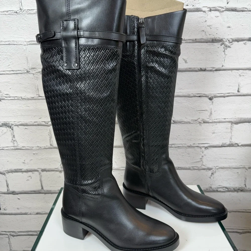 FRANCO SARTO Black L Colt Tall Leather Boots Knee High Shoes Woman's 6.5 NEW